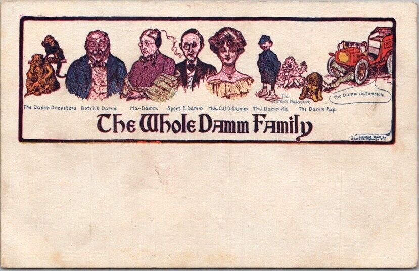 Vintage 1900s Comic Greetings Postcard "THE WHOLE DAMM FAMILY" Undivided Back