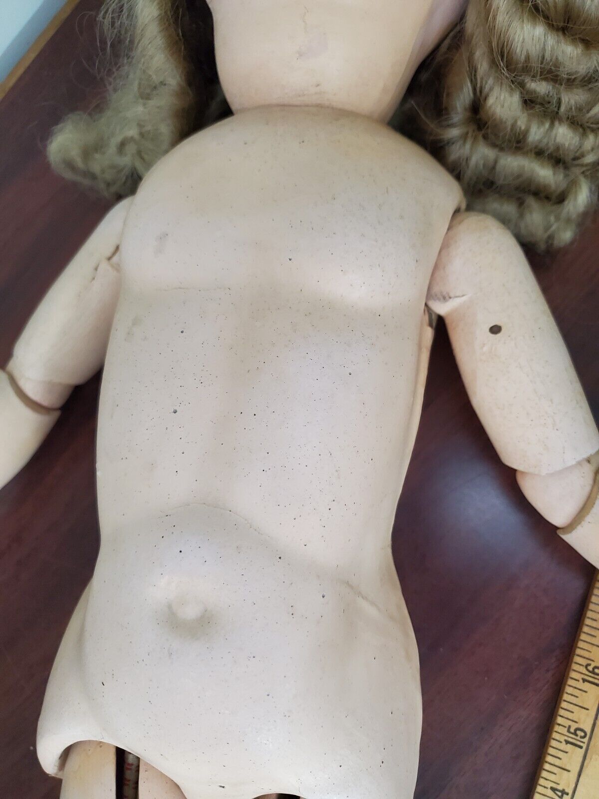 33" Antique 1800s Childrens German Bisque Body Doll Sleeping Eyes Jointed Body
