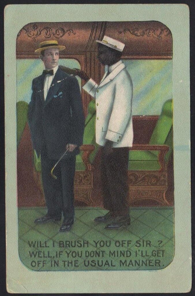 U.S. 1900's COMIC POST CARD WILL I BRUSH YOU OFF SIR? NICOLLET, MINN