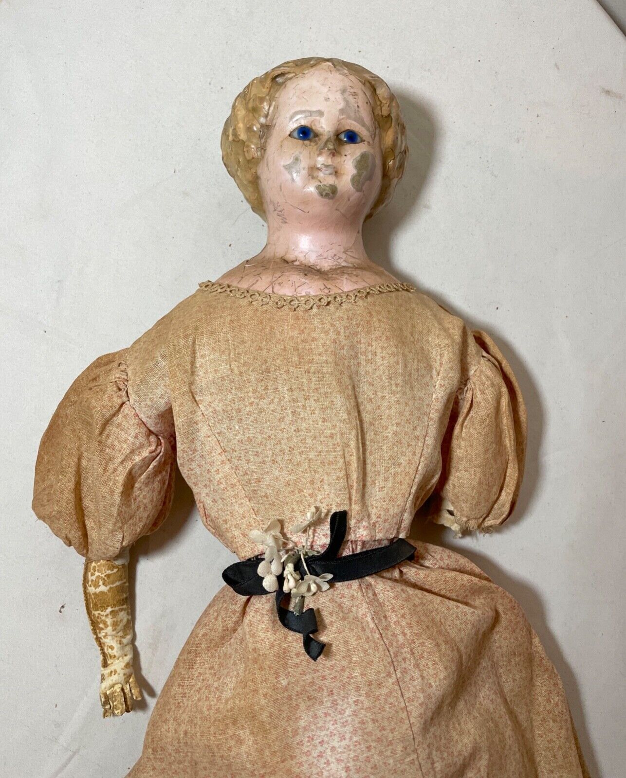 rare 1800's antique German papier mache 21.5 inch handmade lady porcelain doll
