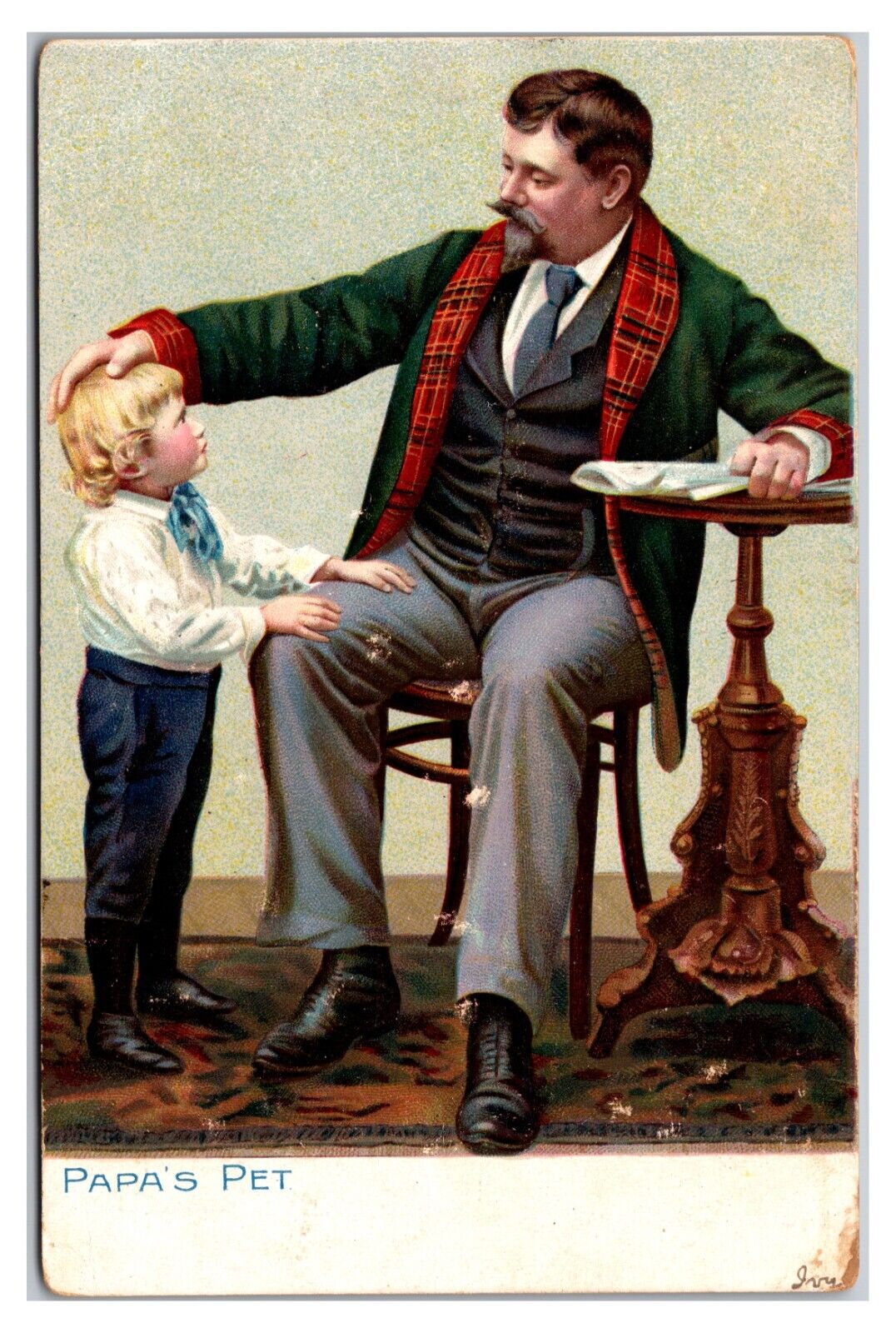 Early 1900s - "Papa's Pet" Father and Son - Comic Cartoon Postcard (Posted 1907)