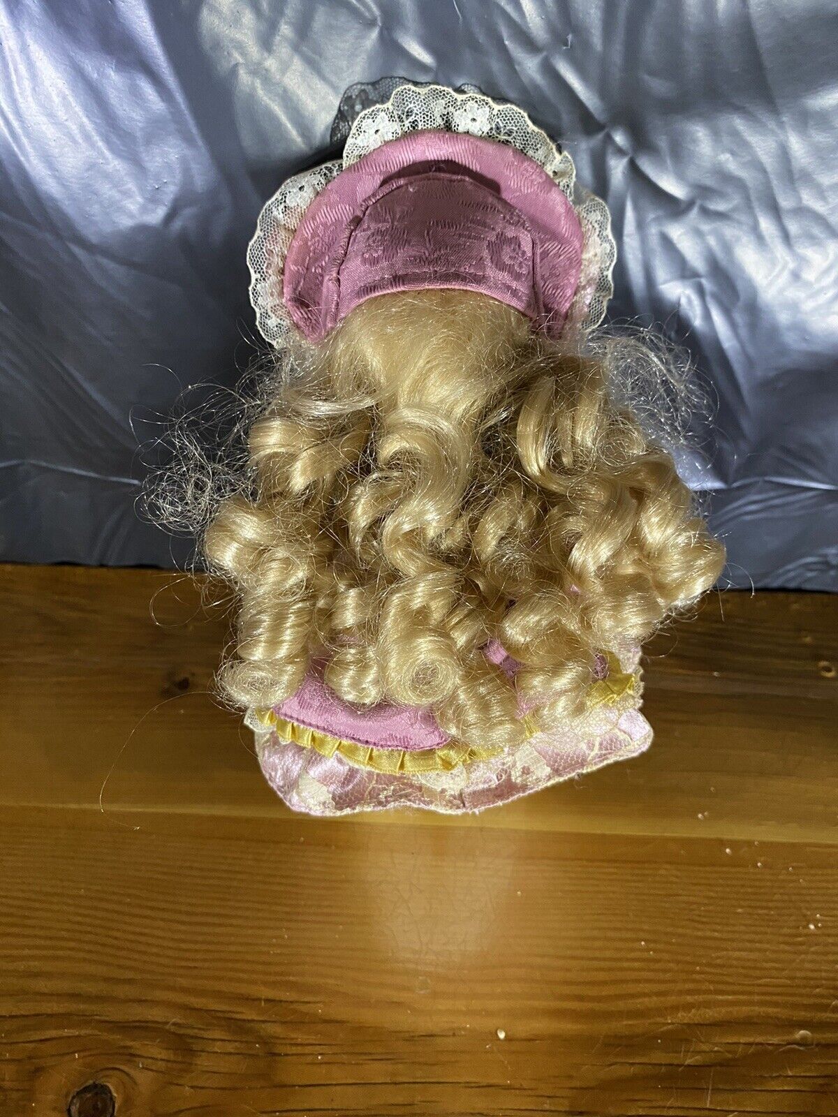 Porcelain Doll 1800s Attire Pink Bonnet