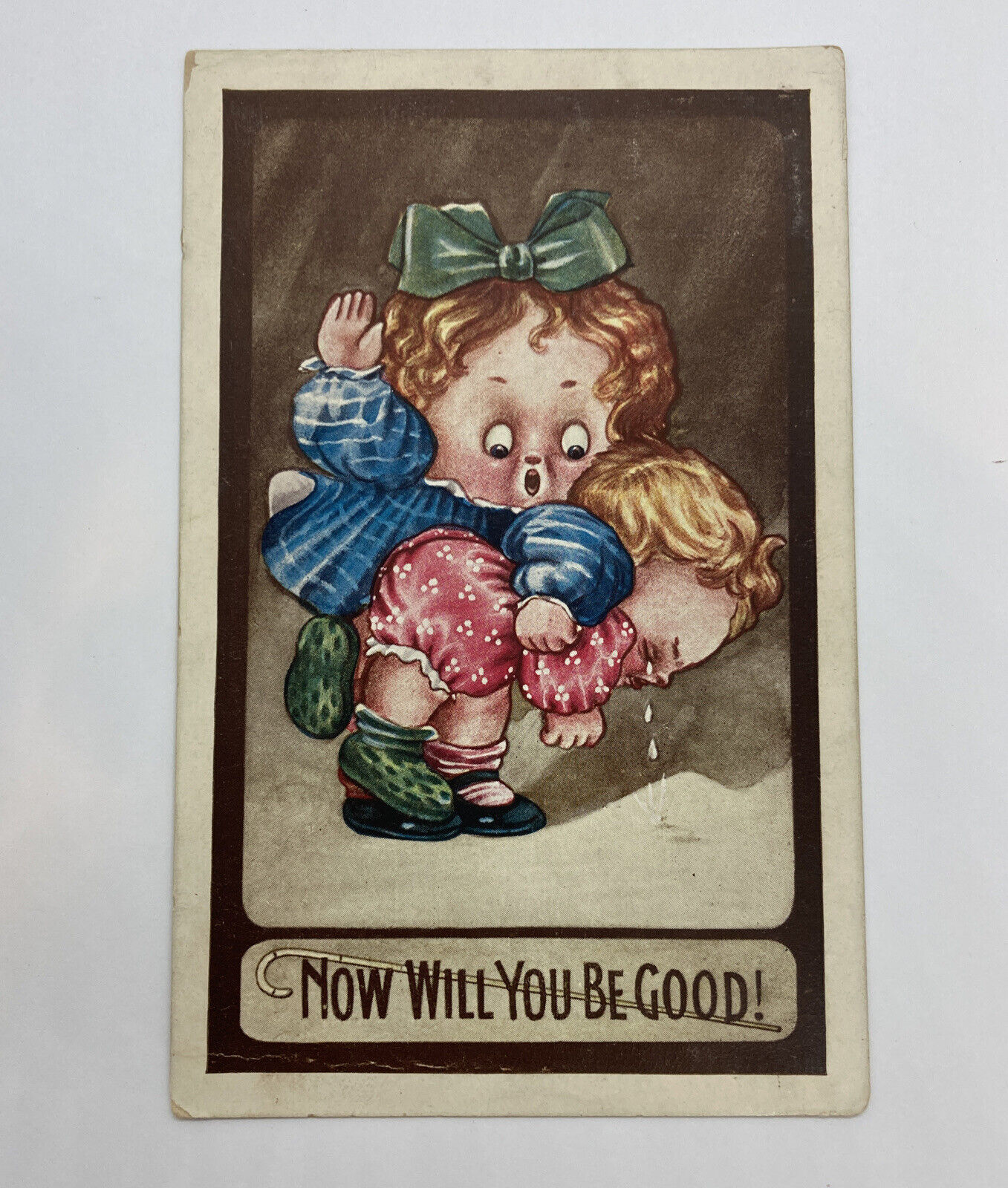 c1900’s Comic Postcard Now Will You Be Good Rare Posted 1913 Damaged As Is