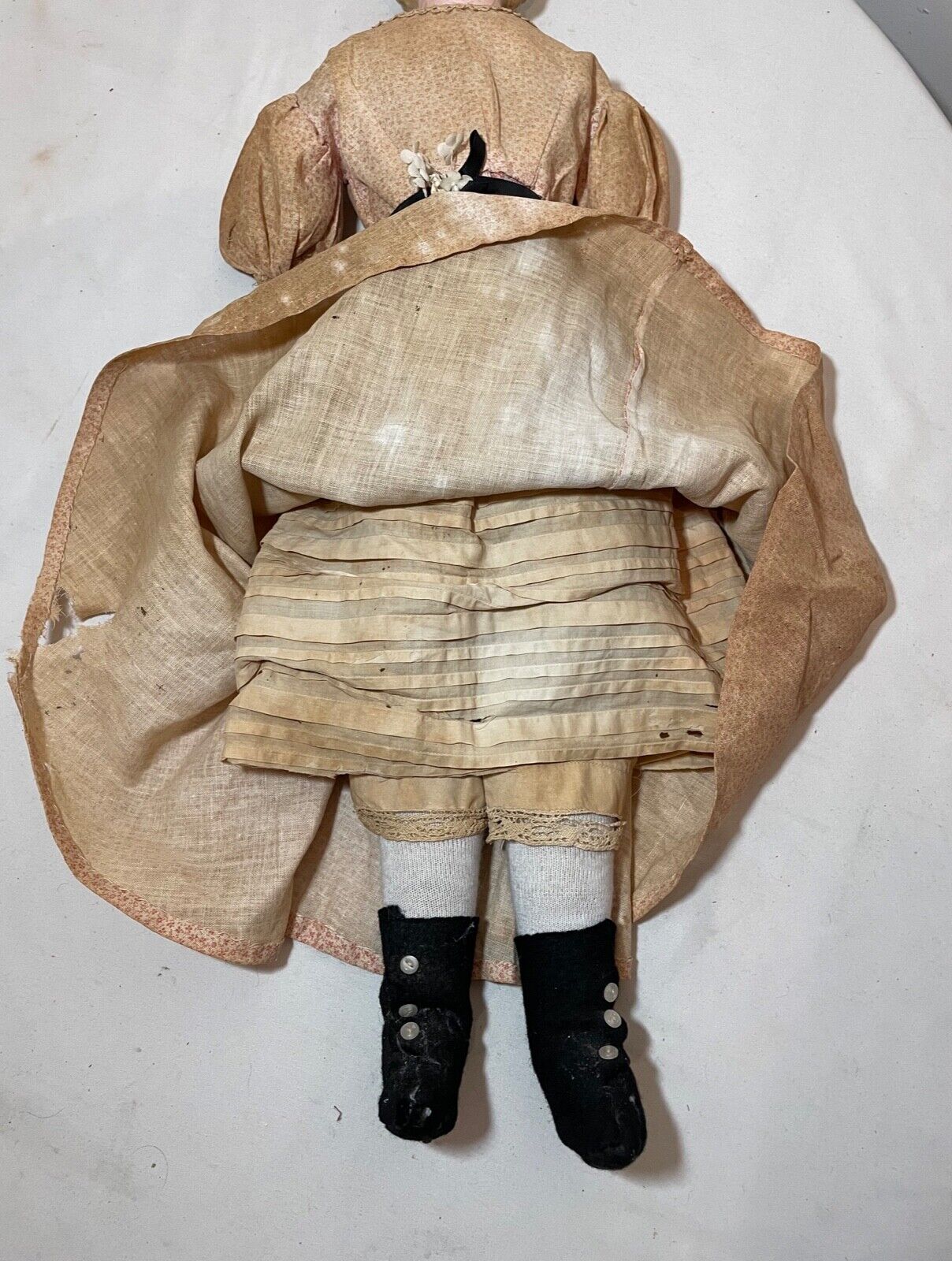 rare 1800's antique German papier mache 21.5 inch handmade lady porcelain doll