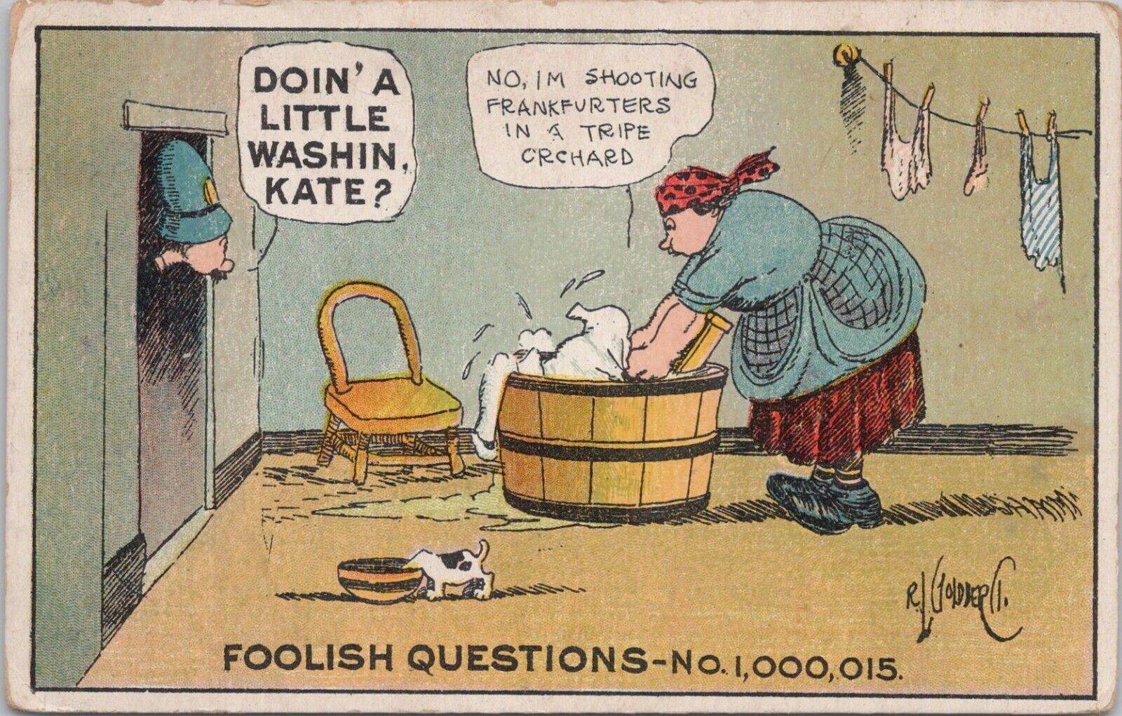 Comic PC Foolish Questions Series Fat Woman Washing Clothes early 1900s