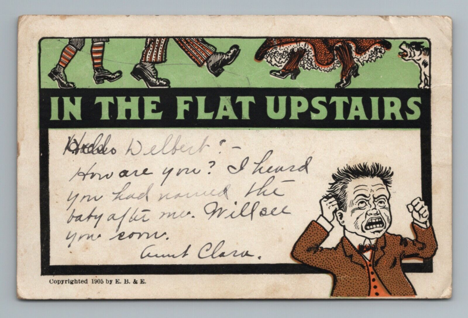 In The Flat Up Stairs Humor Comic 1900s Vintage Postcard