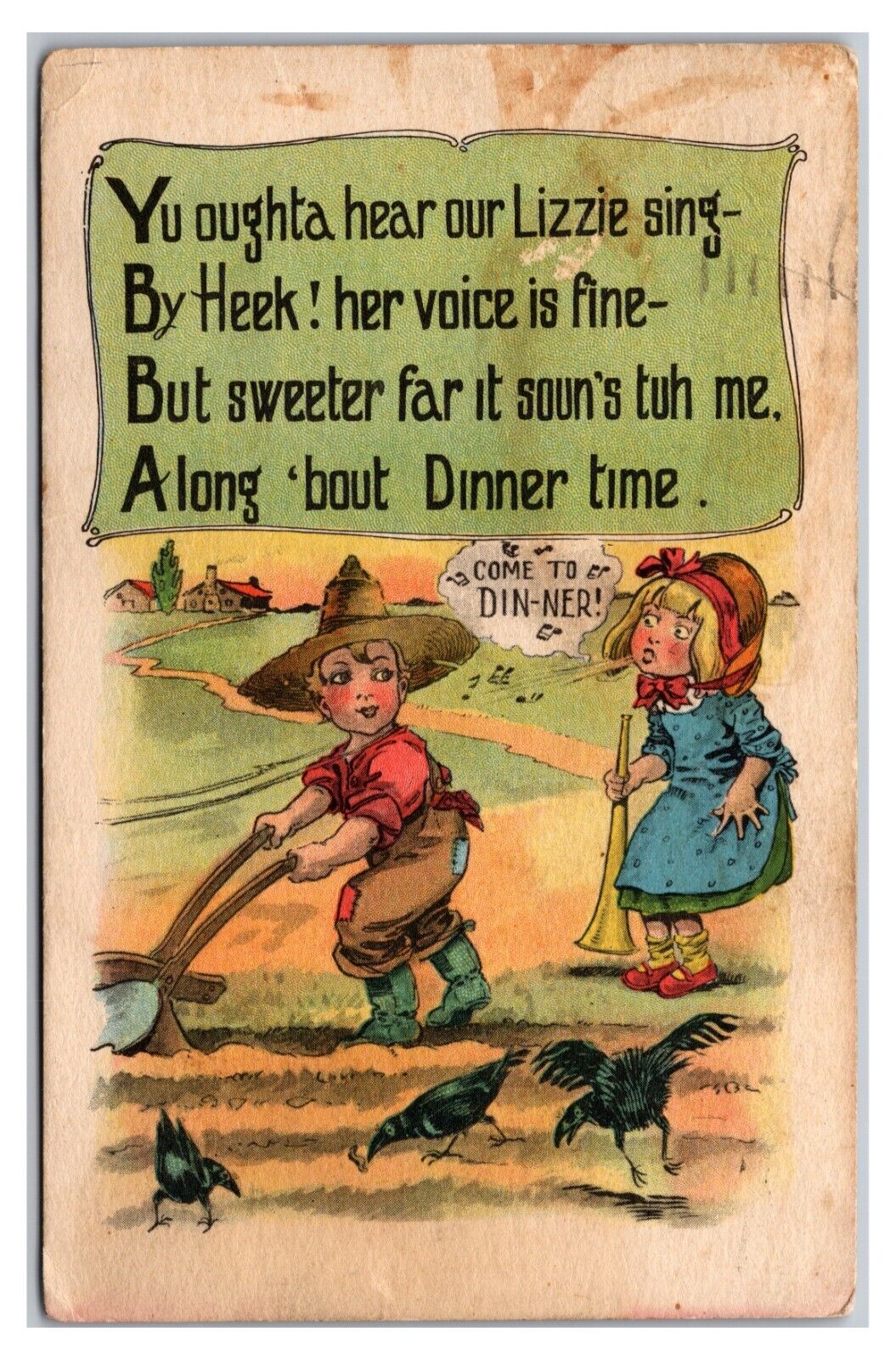 Antique Early 1900s "Dinner Time" Funny Couple Comic Postcard (Posted 1917)