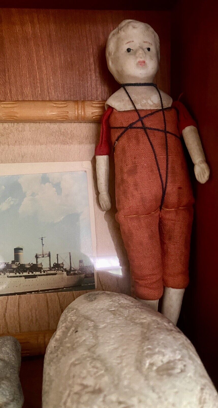 Late 1800's German Boy Doll 7.5 Inch Porcelain Head & Legs Composition Body