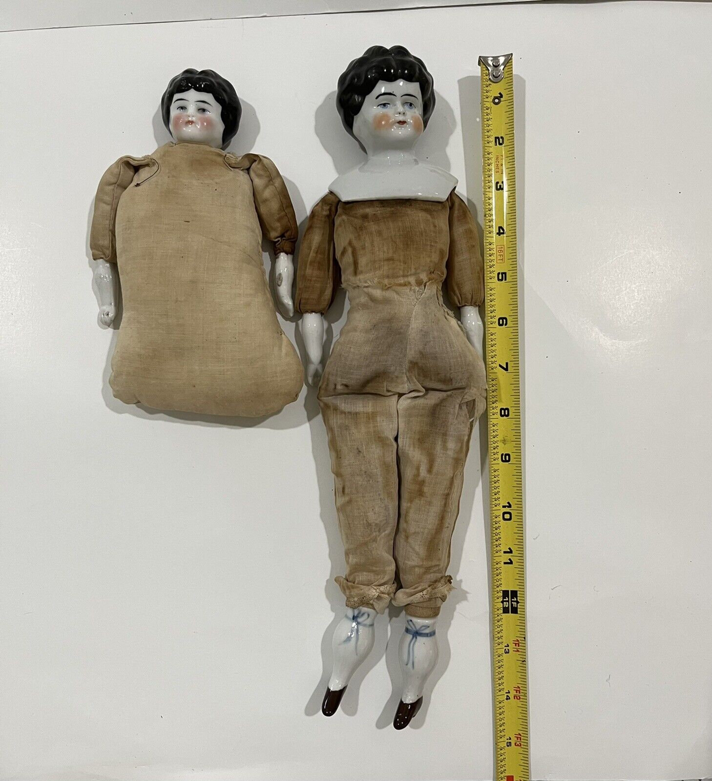 Antique German China Head Dolls 1800’s ( 14” & 7 1/2” ) Approx 