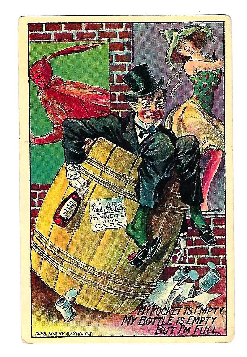 Early 1900's Comic Humor Postcard My Pocket is Empty, My Bottle is Empty