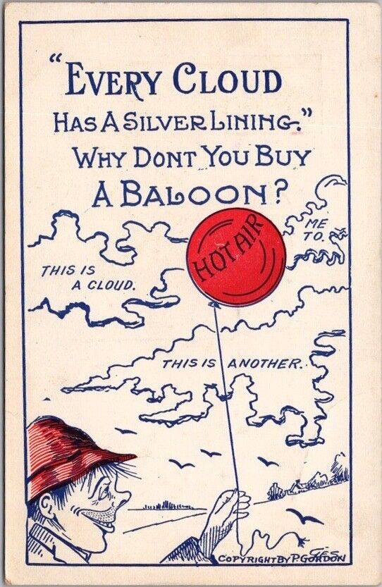 1900s Comic Greetings Postcard "Every Cloud Has a Silver Lining - Buy a Balloon"