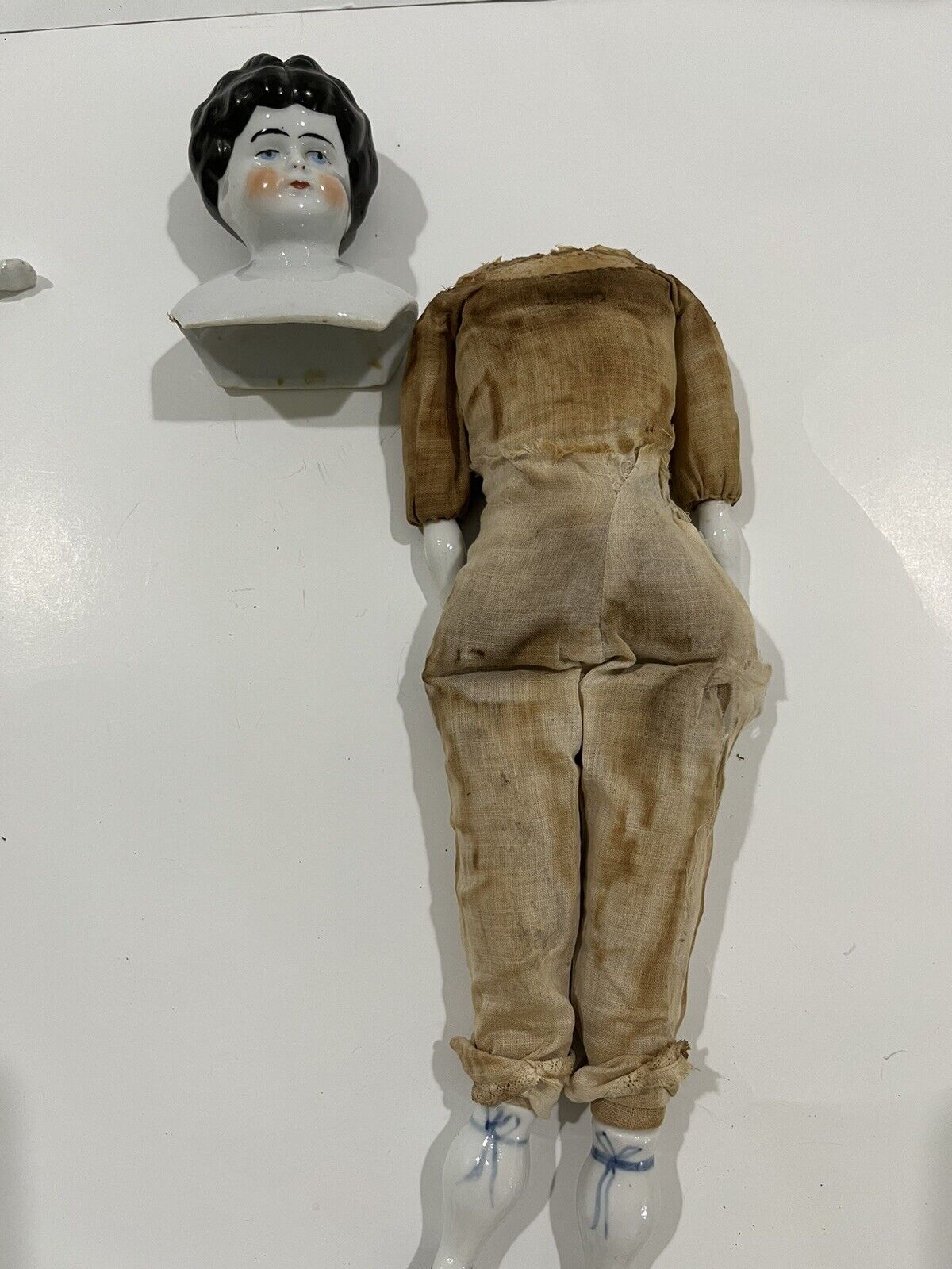 Antique German China Head Dolls 1800’s ( 14” & 7 1/2” ) Approx 