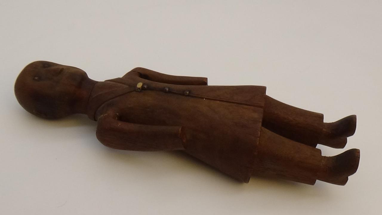 Primitive Carved Wood Effigy Man Doll 1800s Figure Metal Eyes Rare Folk Art L@@K