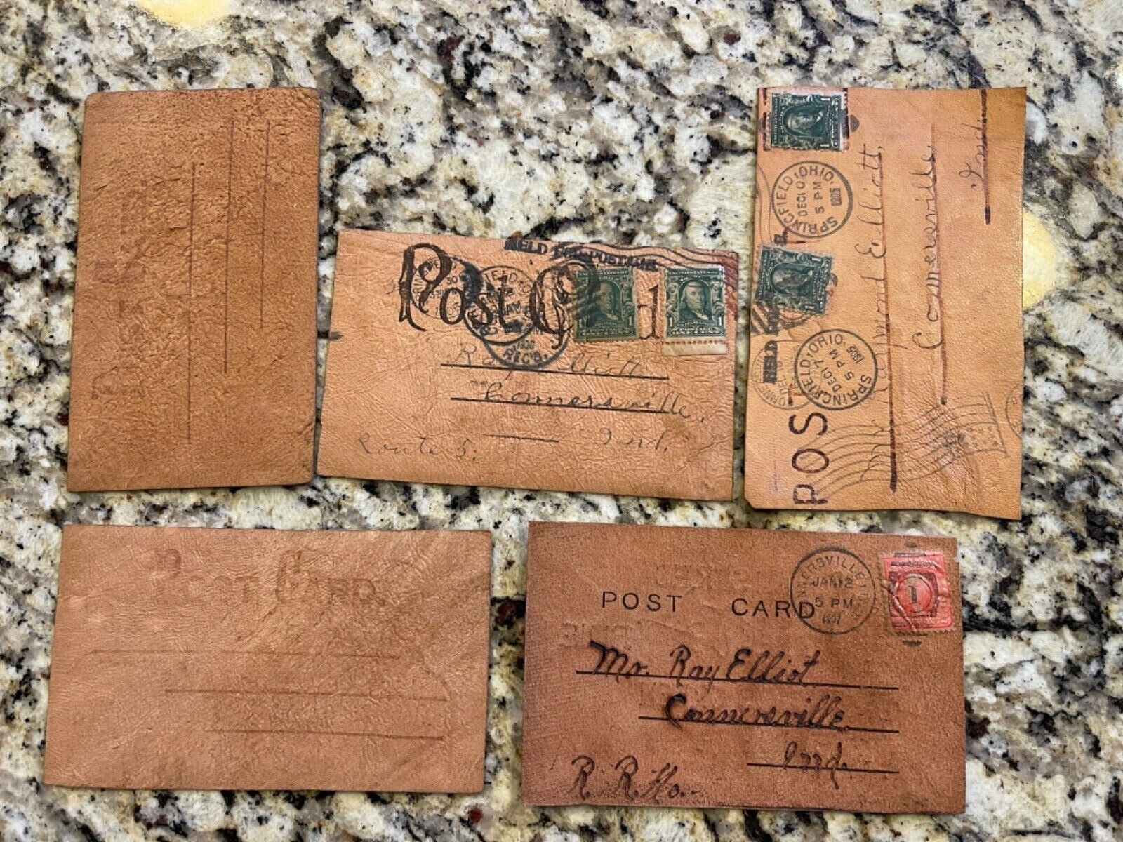 EARLY 1900s LEATHER POSTCARD GROUP - COMIC EXAMPLES AND MORE