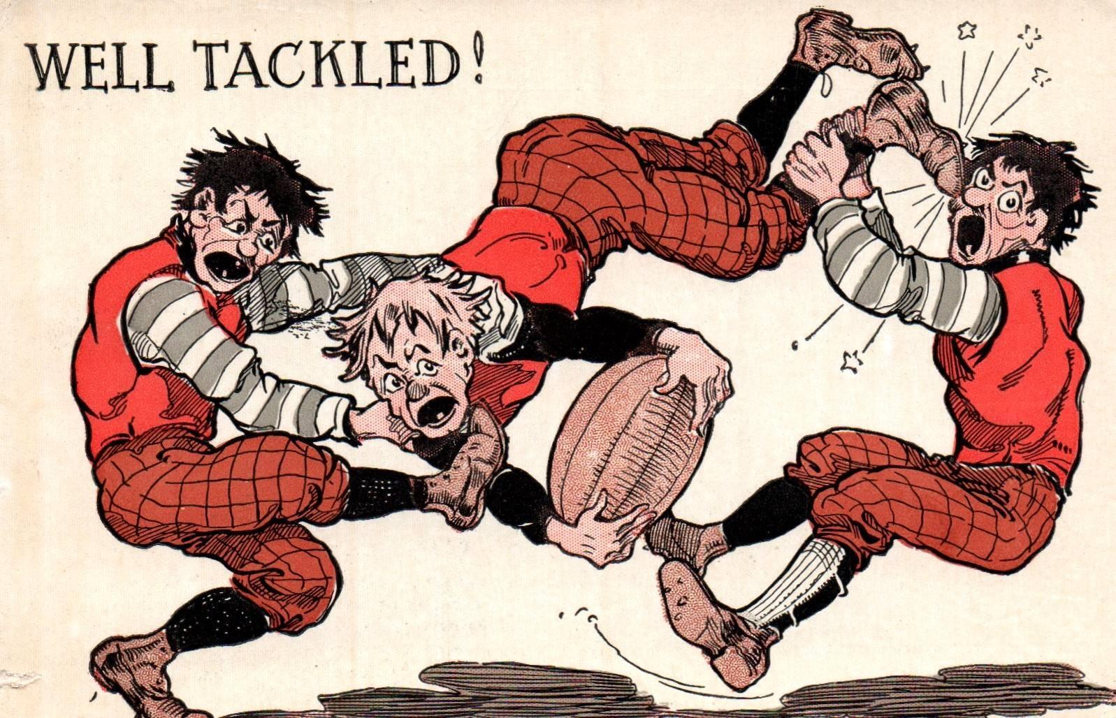 EARLY 1900s FOOTBALL PLAYERS On Colorful Vintage Unused COMIC Postcard