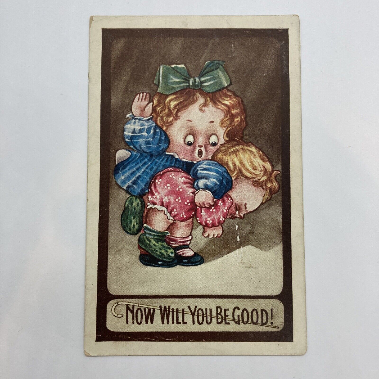 c1900’s Comic Postcard Now Will You Be Good Rare Posted 1913 Damaged As Is