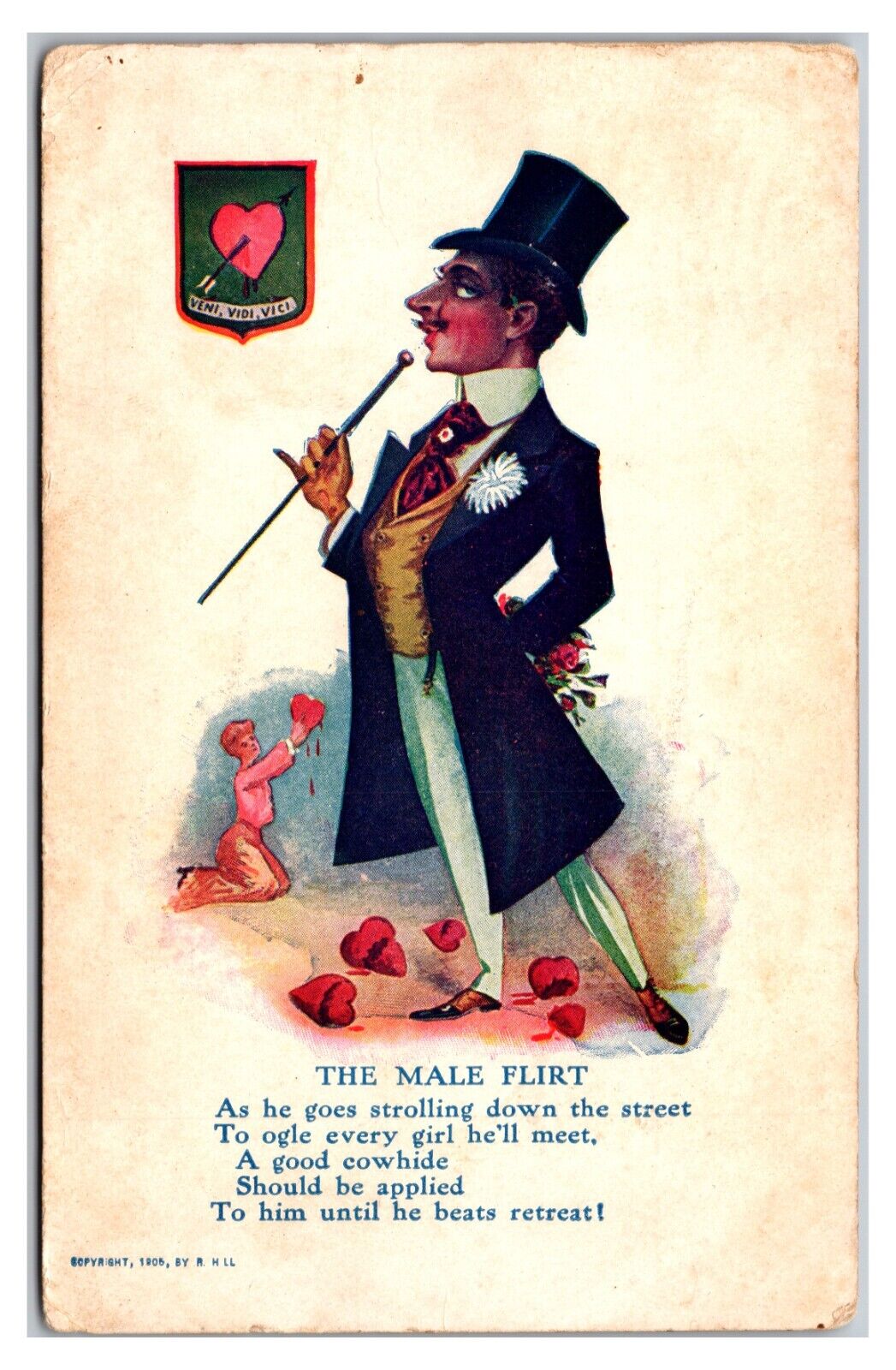 Antique Early 1900s "The Male Flirt" Funny Man Comic Postcard (Posted 1910)