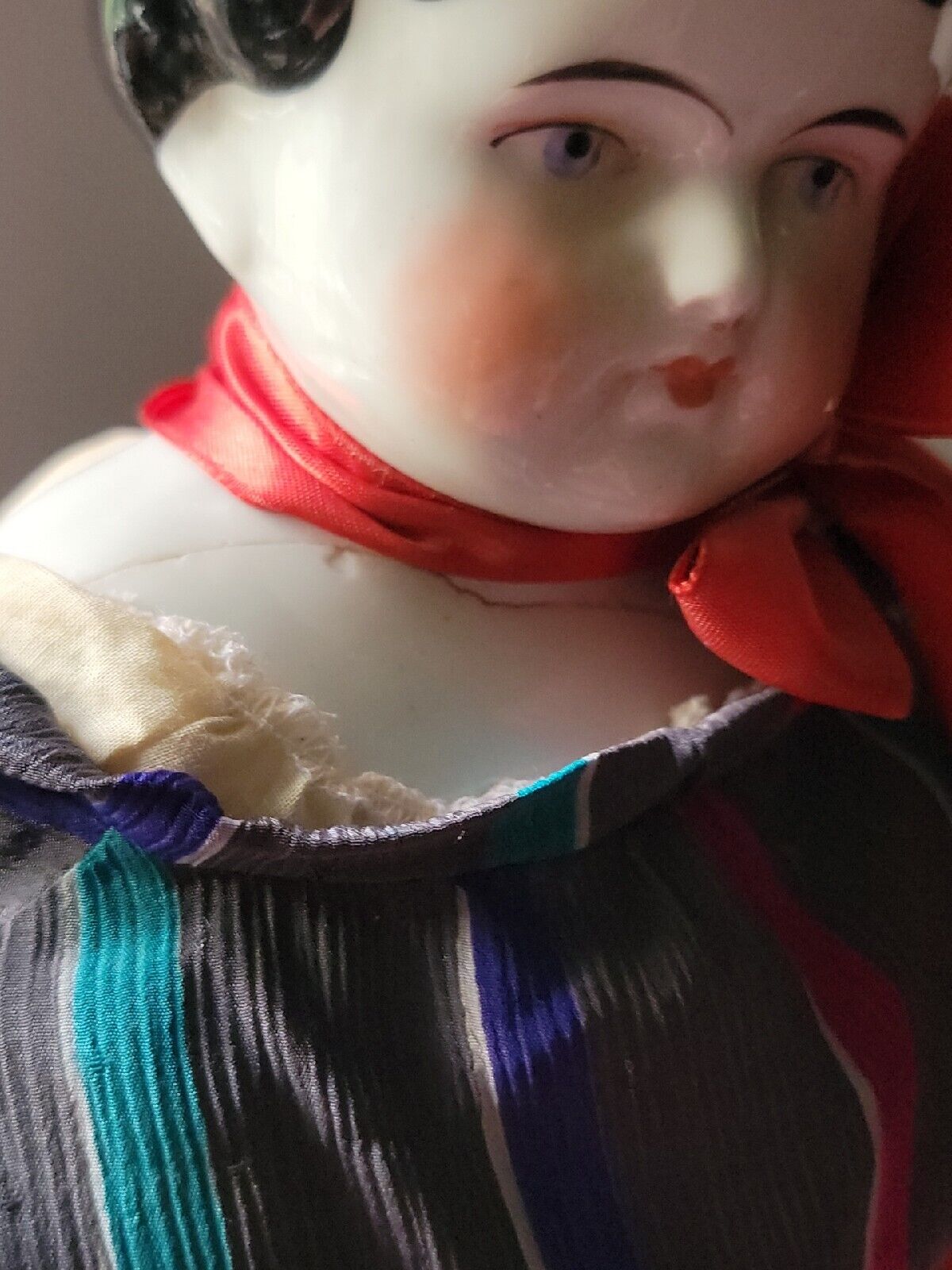 Antique China Head Doll German Cloth Body Dressed Little Red Riding Hood 1800's