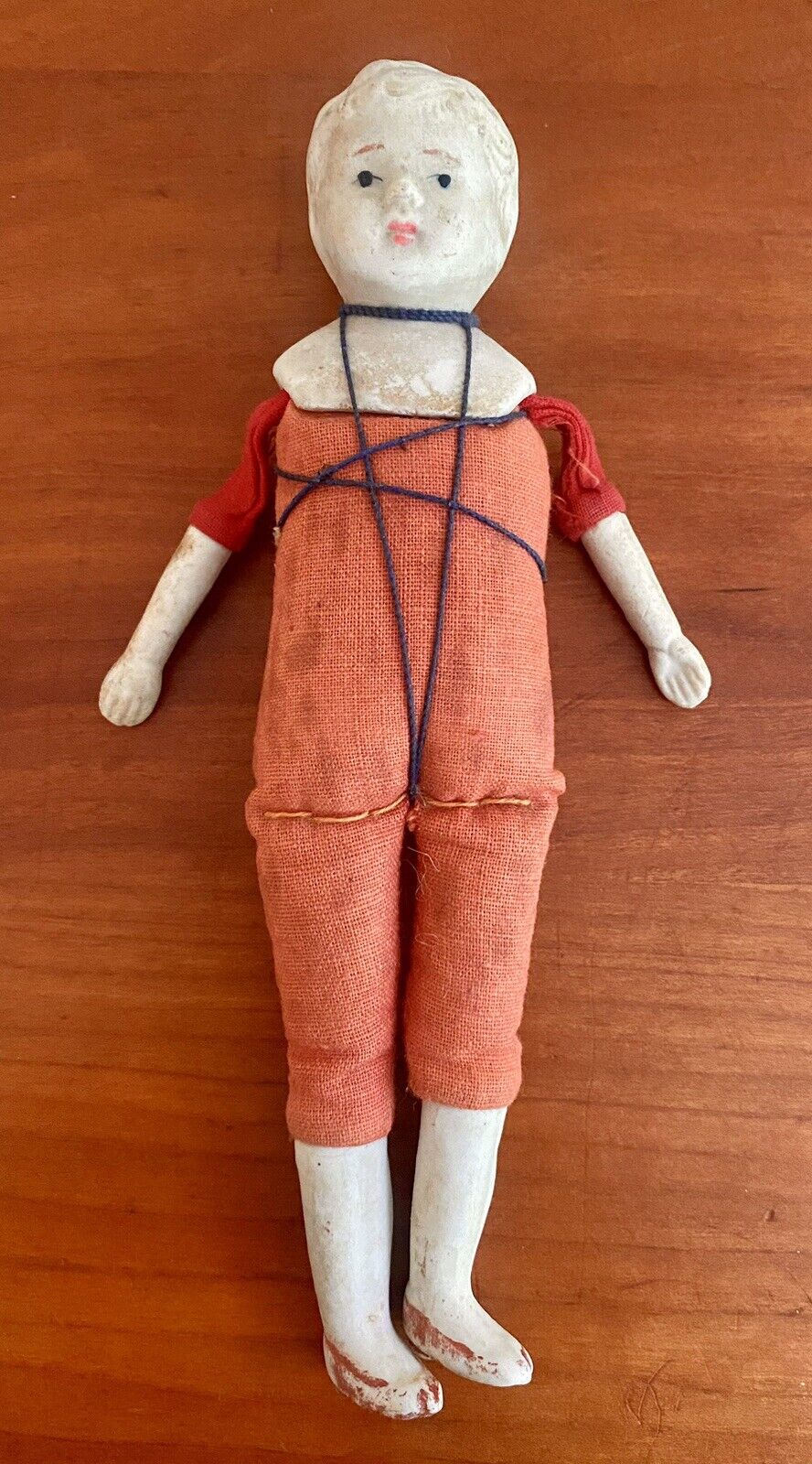 Late 1800's German Boy Doll 7.5 Inch Porcelain Head & Legs Composition Body