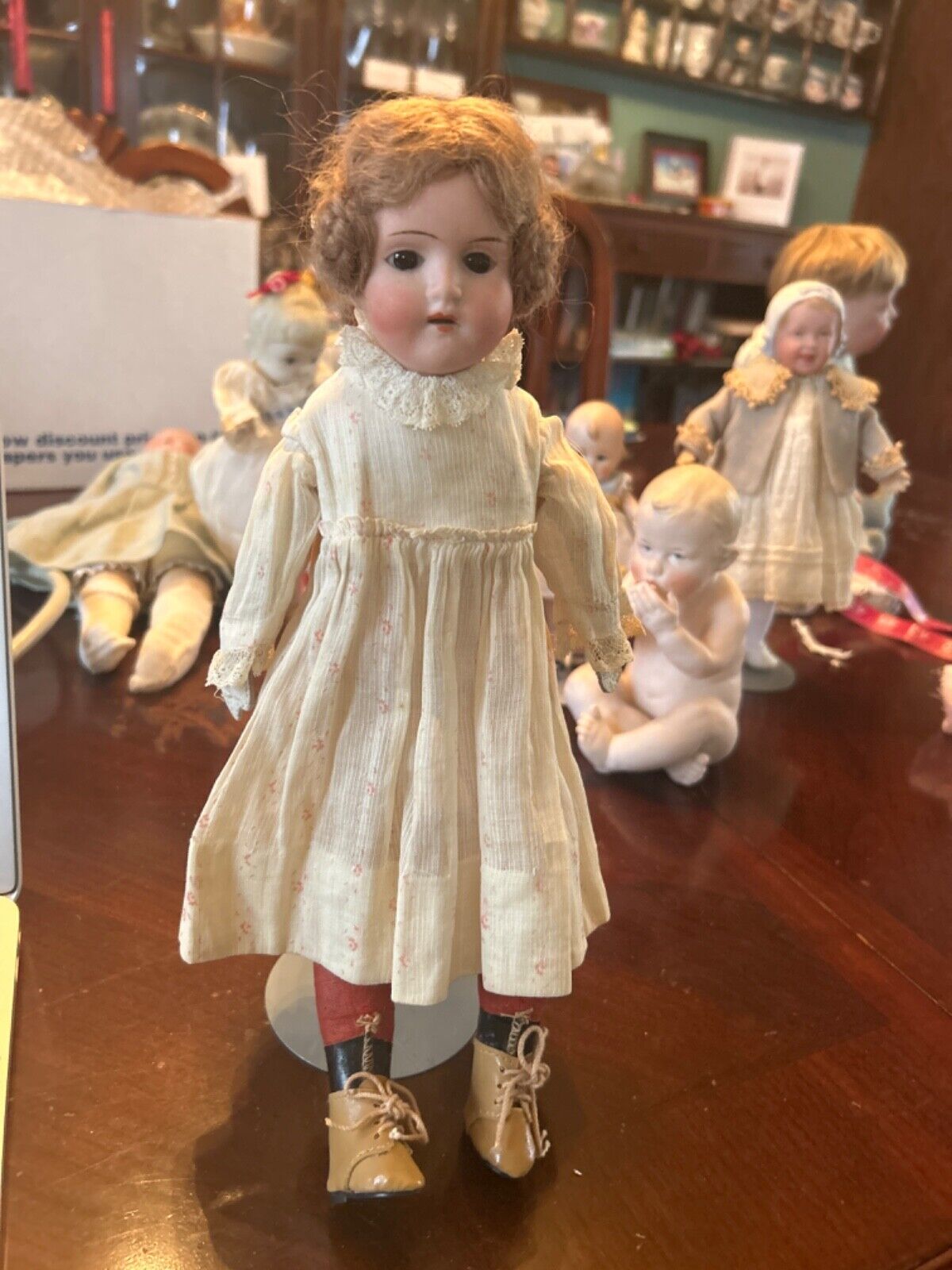 Antique Bisque German 1800's doll, 12" three rolled braids