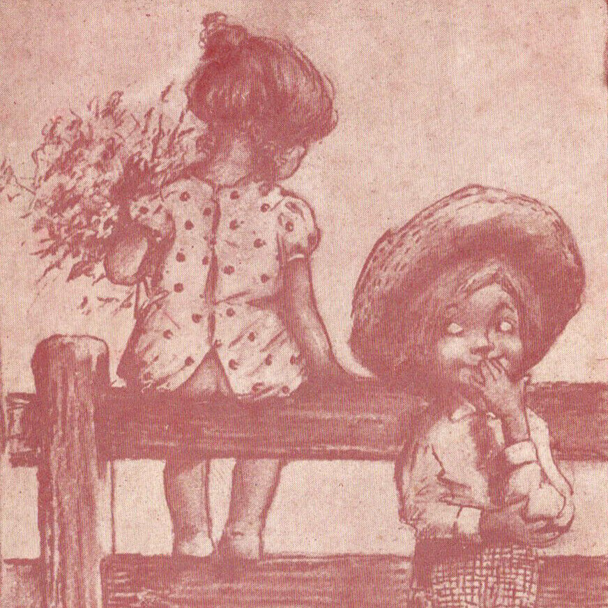1900s Boy Girl Sitting On Fence Unexpected Opening Comic Humor Funny Postcard
