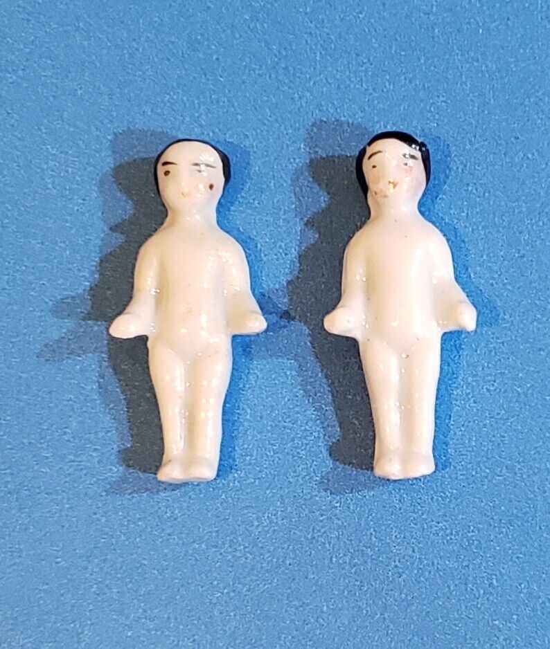 ANTIQUE 1800's GERMANY MINIATURE CHINA FROZEN CHARLOTTE 1.5" boy, girl DOLLs