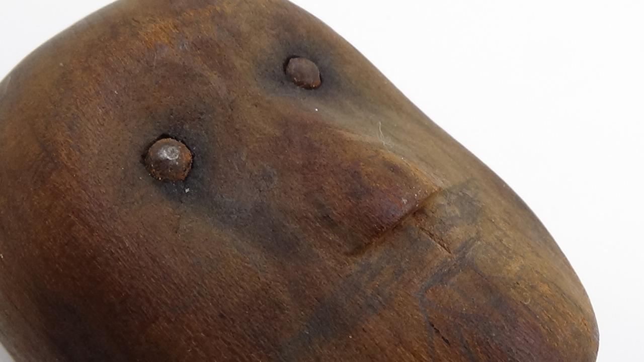 Primitive Carved Wood Effigy Man Doll 1800s Figure Metal Eyes Rare Folk Art L@@K