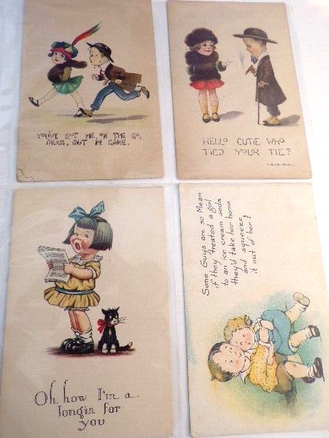4 Vintage Early 1900s Comic Postcards,  2 Posted