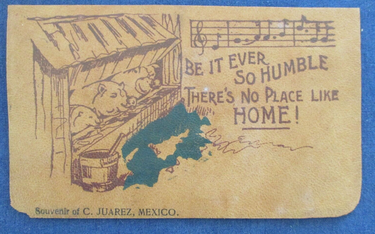 1900s Juarez Mexico Souvenir Leather Comic Greeting Postcard Used to US