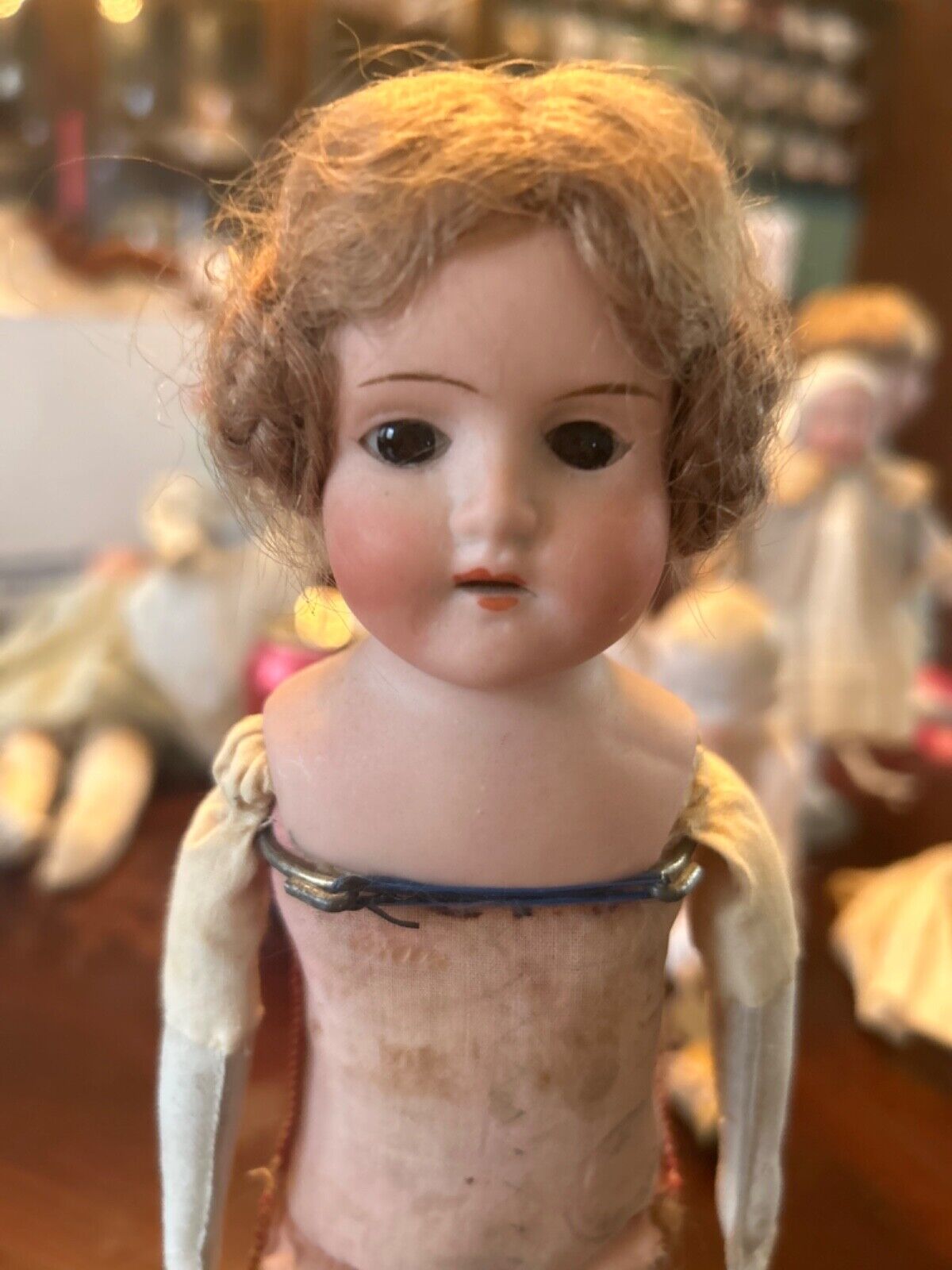 Antique Bisque German 1800's doll, 12" three rolled braids