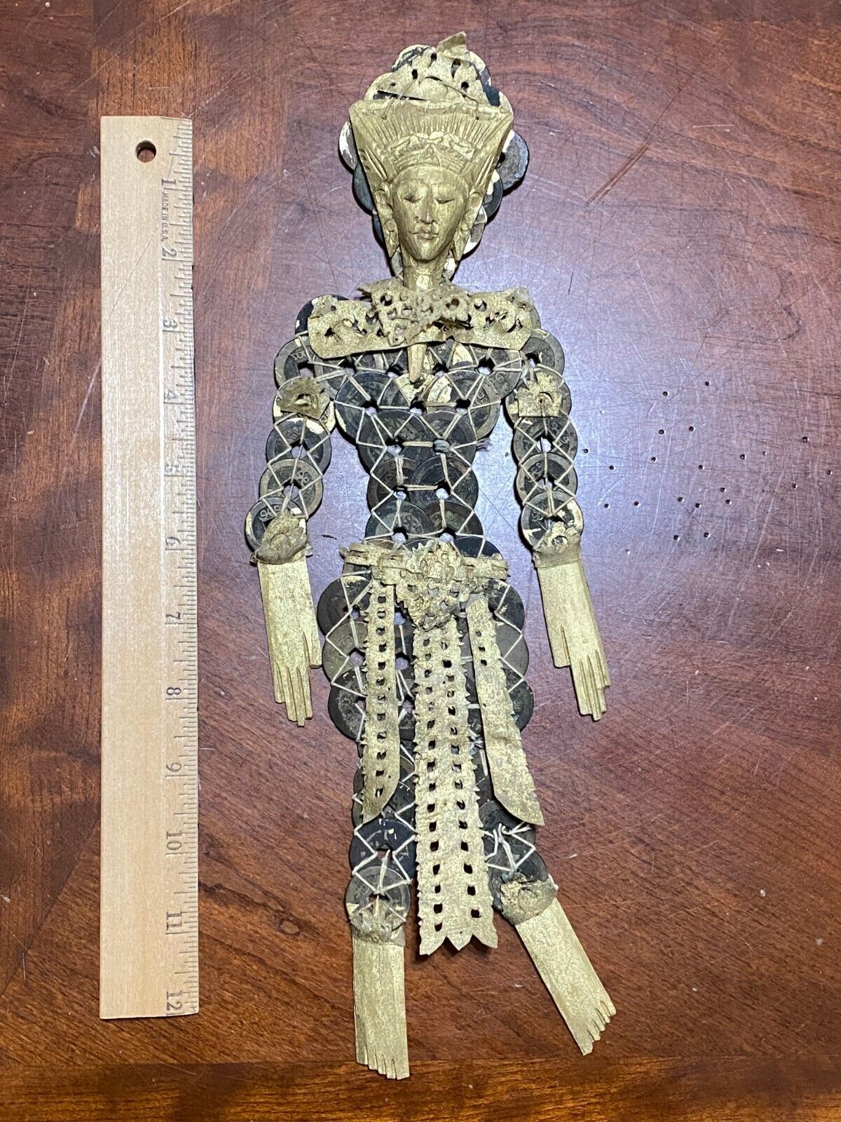 Antique Coin Vintage Handmade Prosperity Doll Traditional Indonesia Bali FineArt