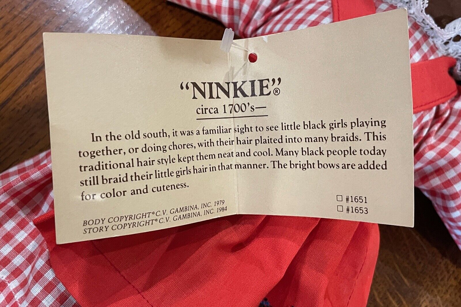 VINTAGE Gambina Doll Ninkie Orleans African-American Rag Folk Doll NWT 1700s