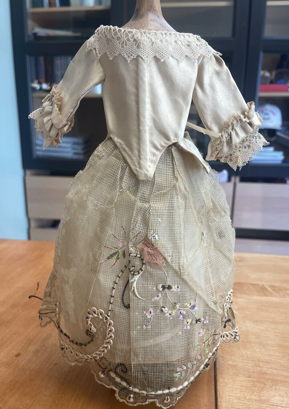 18thc Style Antique Doll Hand and Machine Made Two Dress with Bodice & Skirt