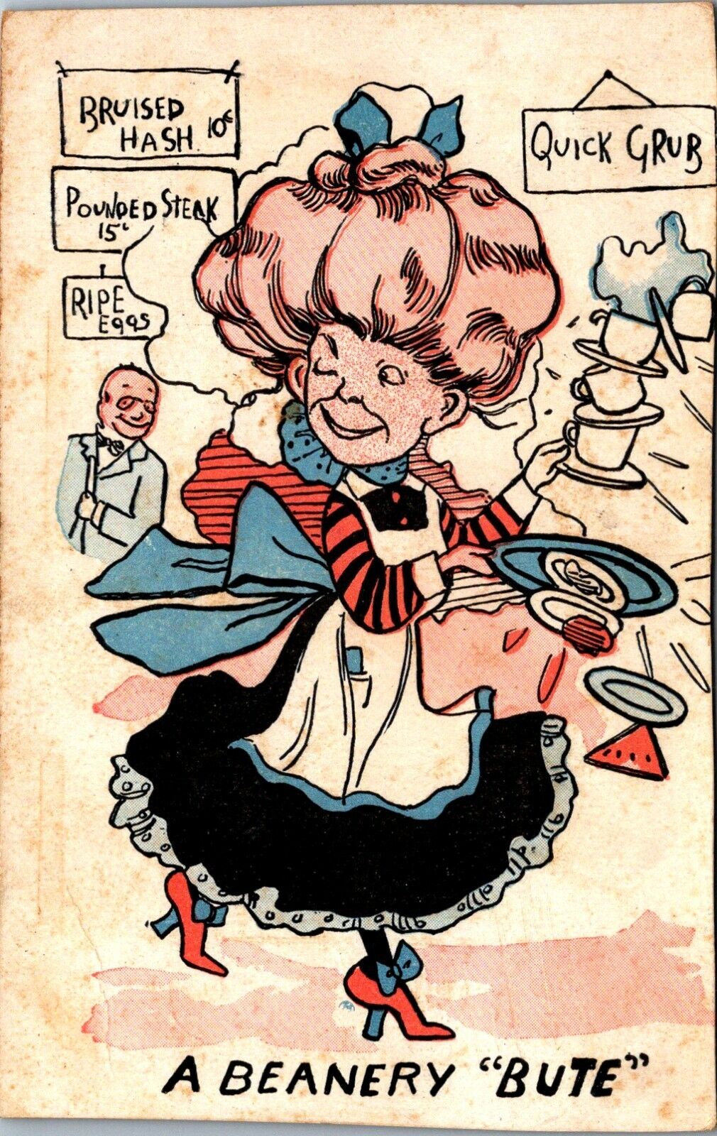 Vintage 1900s Beanery Bute Busy Cleaning Maid Comic Humor Funny Postcard