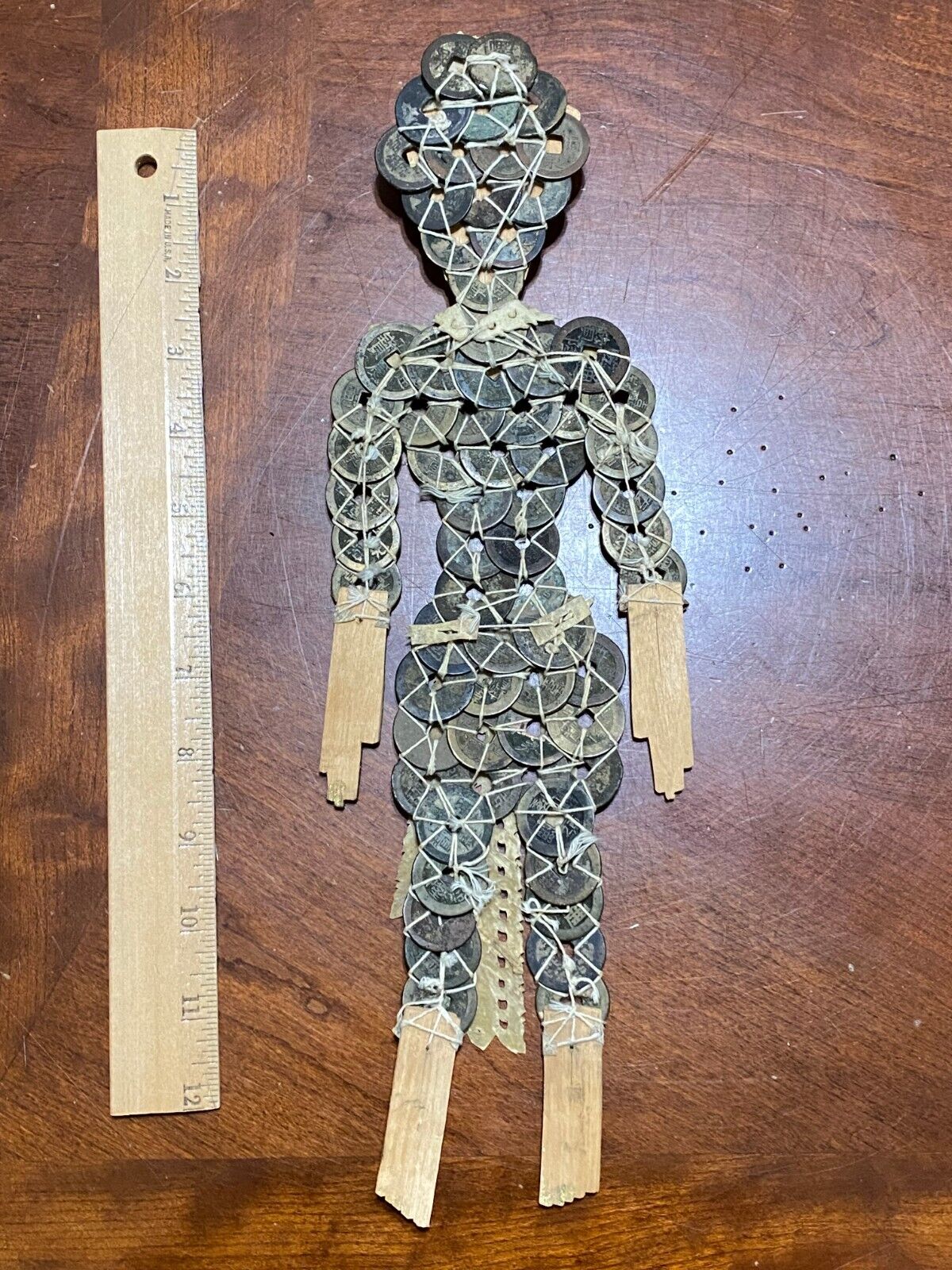 Antique Coin Vintage Handmade Prosperity Doll Traditional Indonesia Bali FineArt