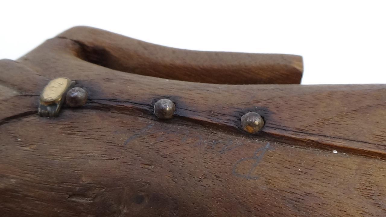 Primitive Carved Wood Effigy Man Doll 1800s Figure Metal Eyes Rare Folk Art L@@K