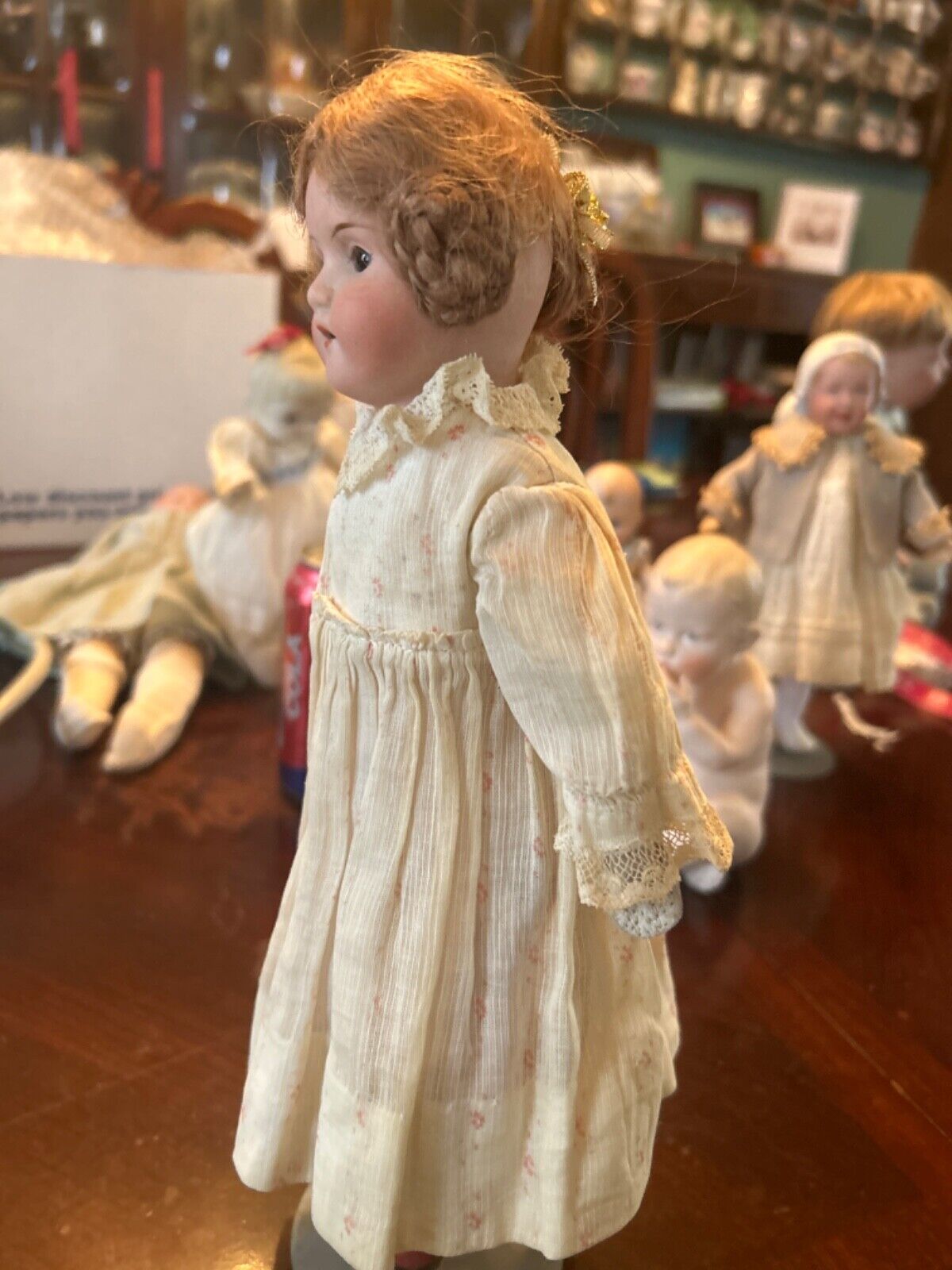Antique Bisque German 1800's doll, 12" three rolled braids