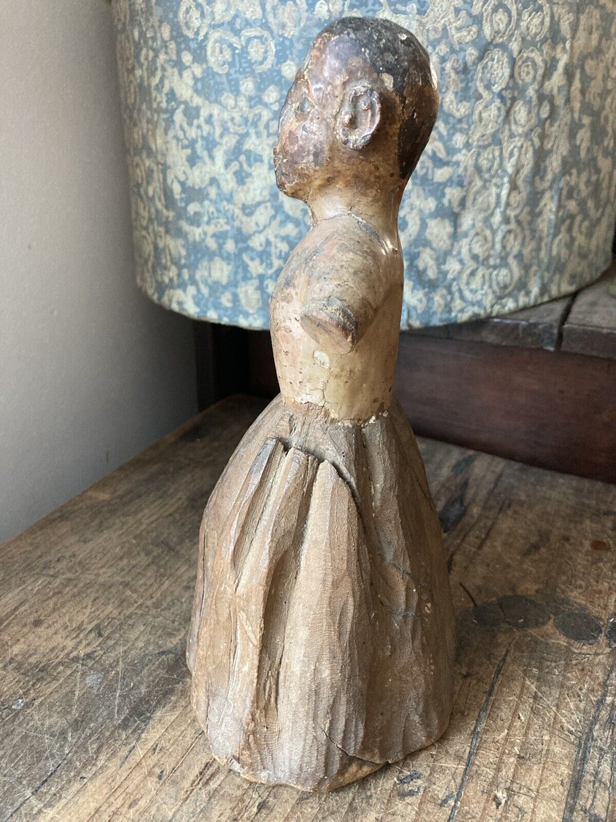 RARE Antique 18th C 1700s Carved Wooden polychrome Santos Cage Doll w Glass Eyes