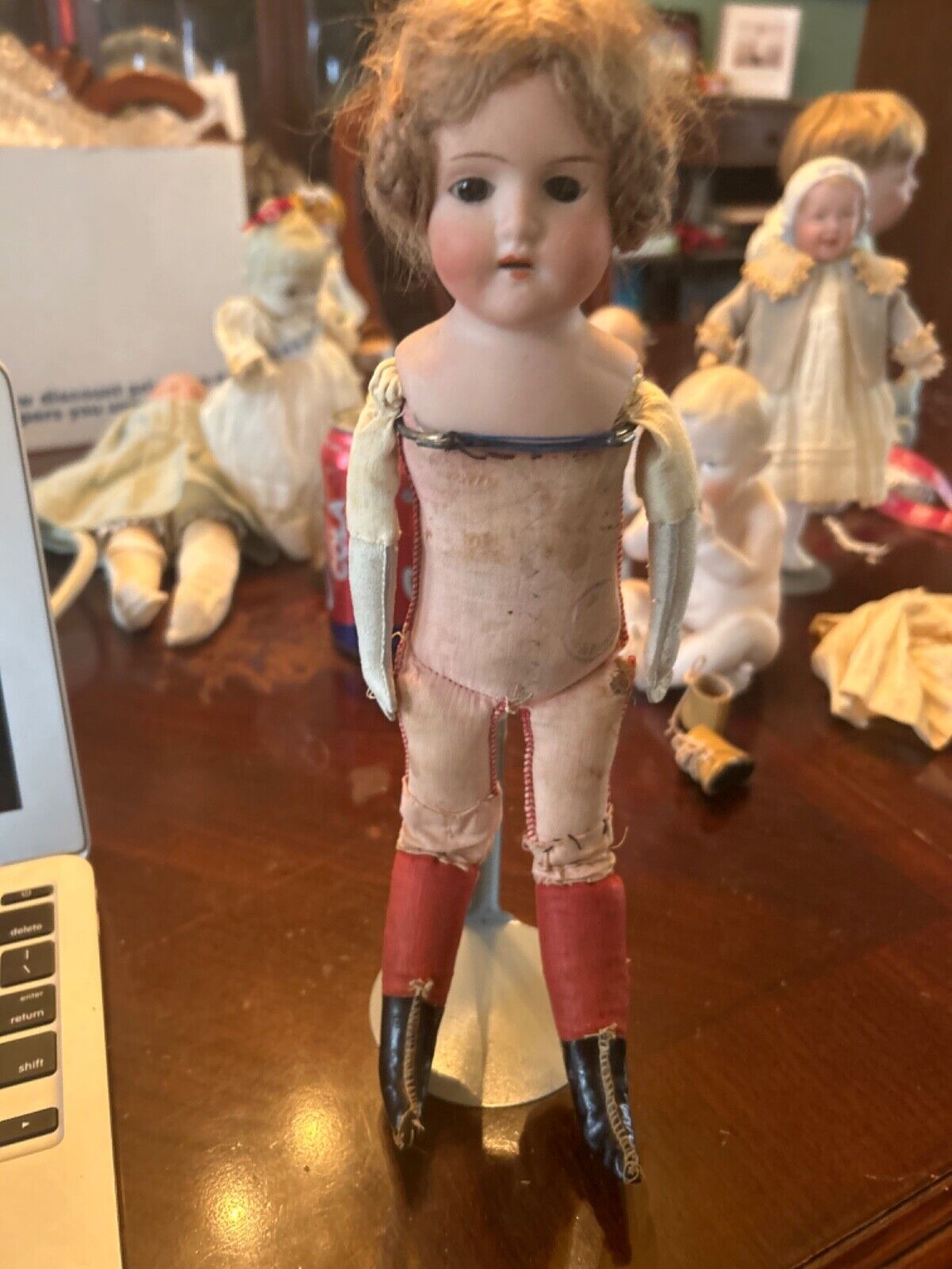 Antique Bisque German 1800's doll, 12" three rolled braids