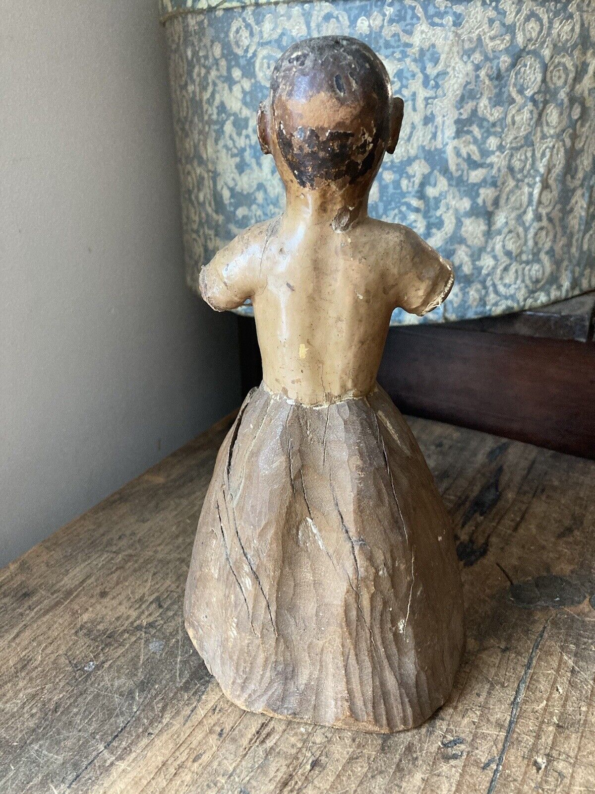 RARE Antique 18th C 1700s Carved Wooden polychrome Santos Cage Doll w Glass Eyes