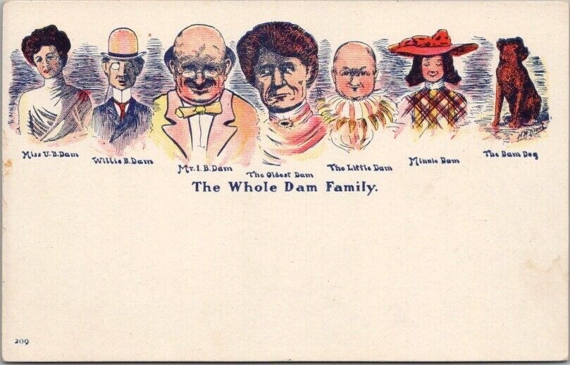 Vintage 1900s Comic Postcard "THE WHOLE DAM FAMILY" Phila. Post Card Co. UNUSED