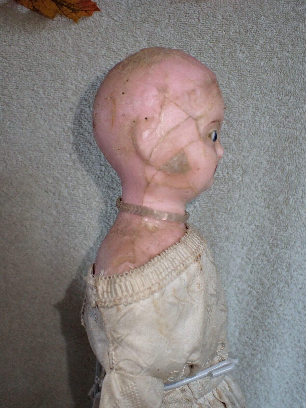 Antique 1800's Wax Over Paper Mache Doll Glass Eyes 17" Original Dress?