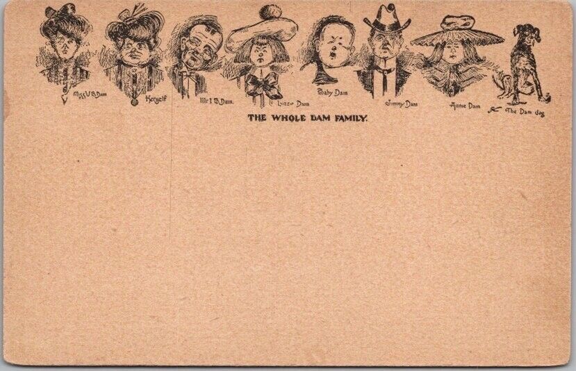Vintage 1900s Comic Postcard "THE WHOLE DAM FAMILY" Undivided Back UNUSED