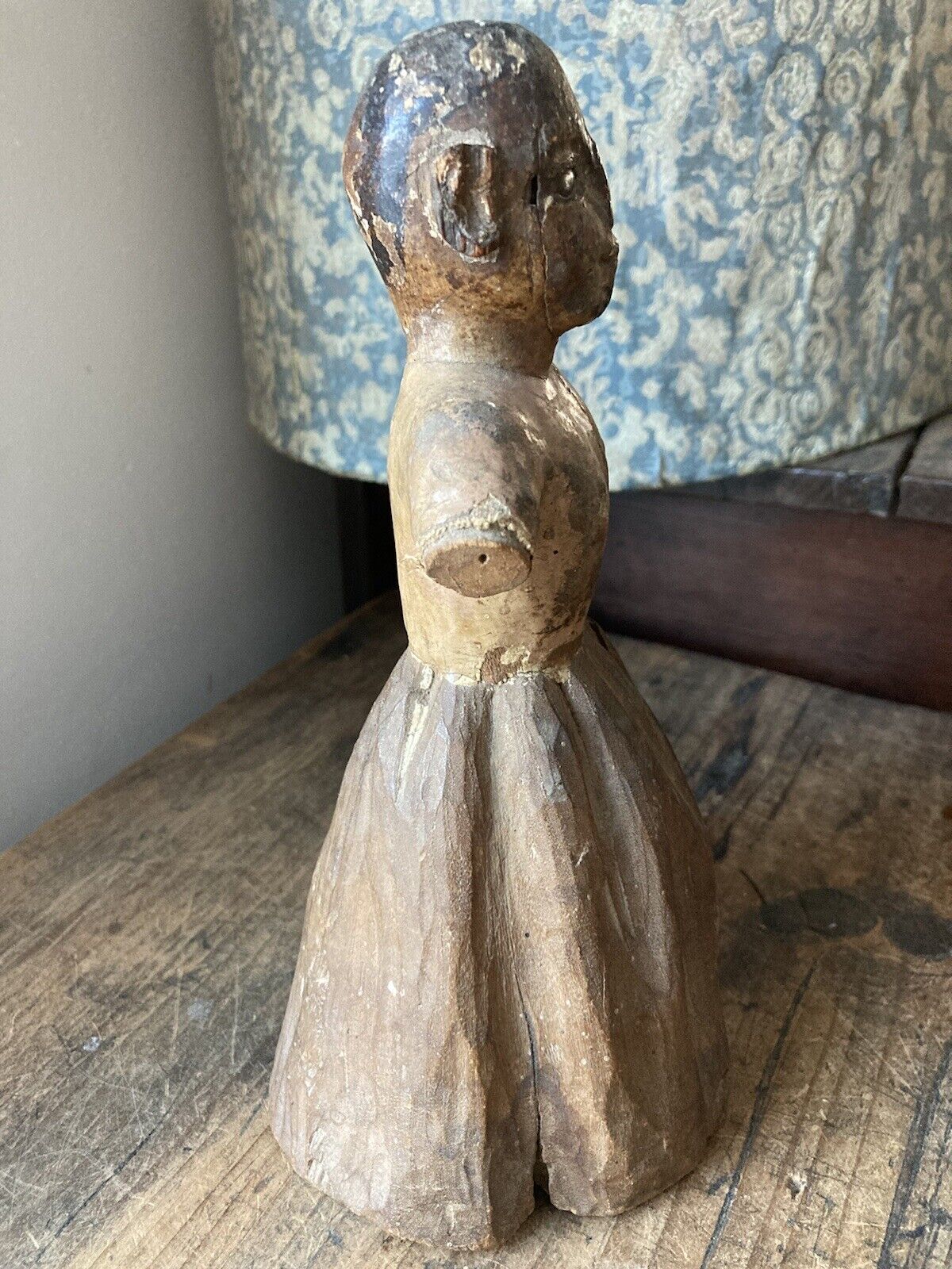 RARE Antique 18th C 1700s Carved Wooden polychrome Santos Cage Doll w Glass Eyes