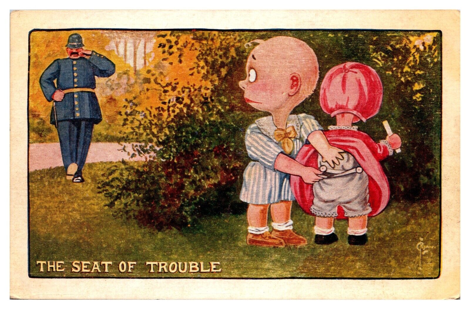 Early 1900's The Seat of Trouble, C. Ryan Illustrated Comic Postcard