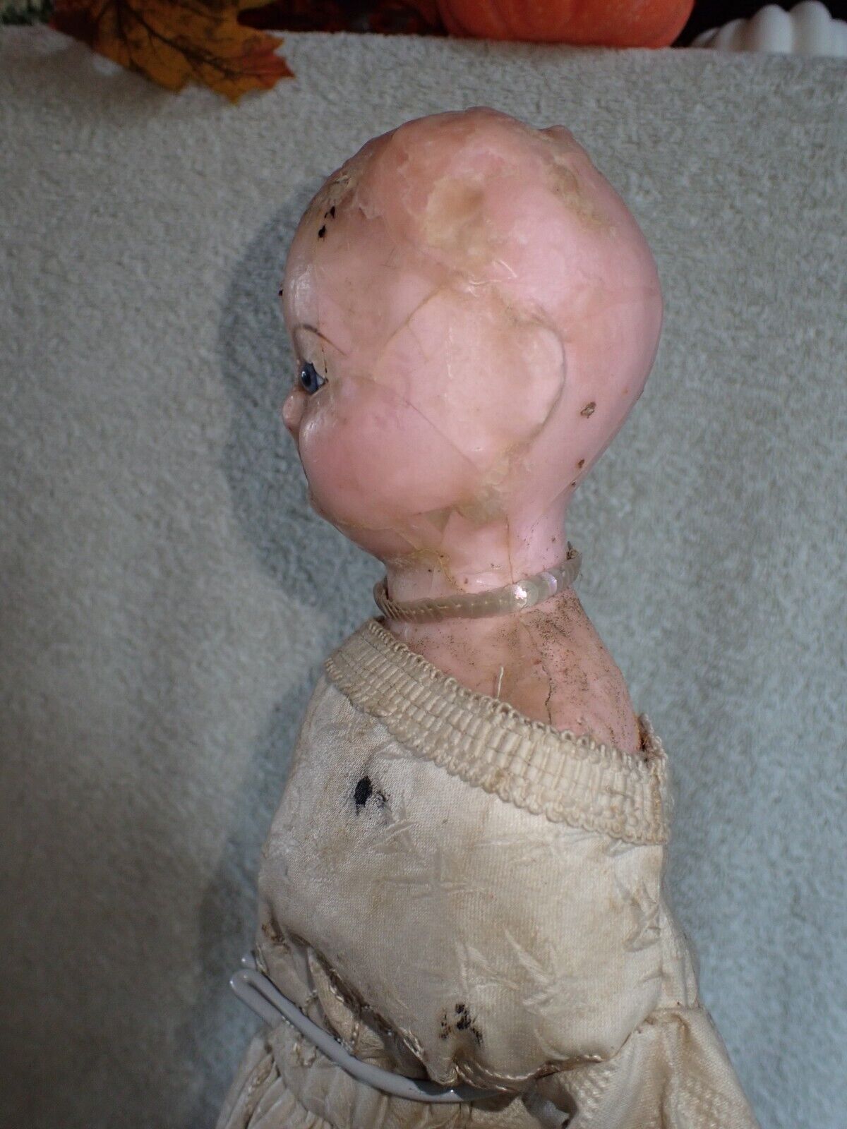 Antique 1800's Wax Over Paper Mache Doll Glass Eyes 17" Original Dress?