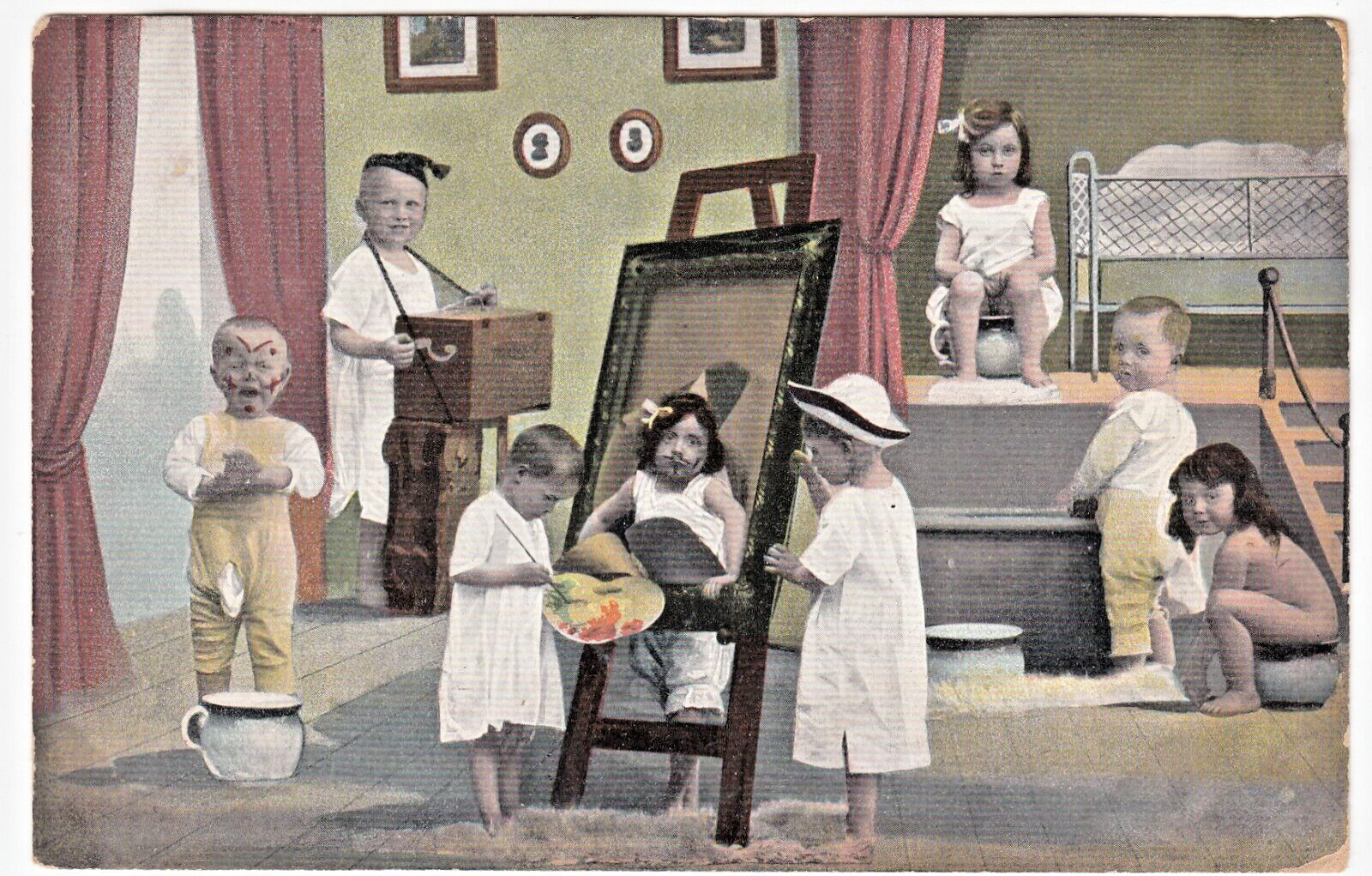 Children, Chamber Pots, & more Early 1900s Vintage Comic Postcard Artist Easel
