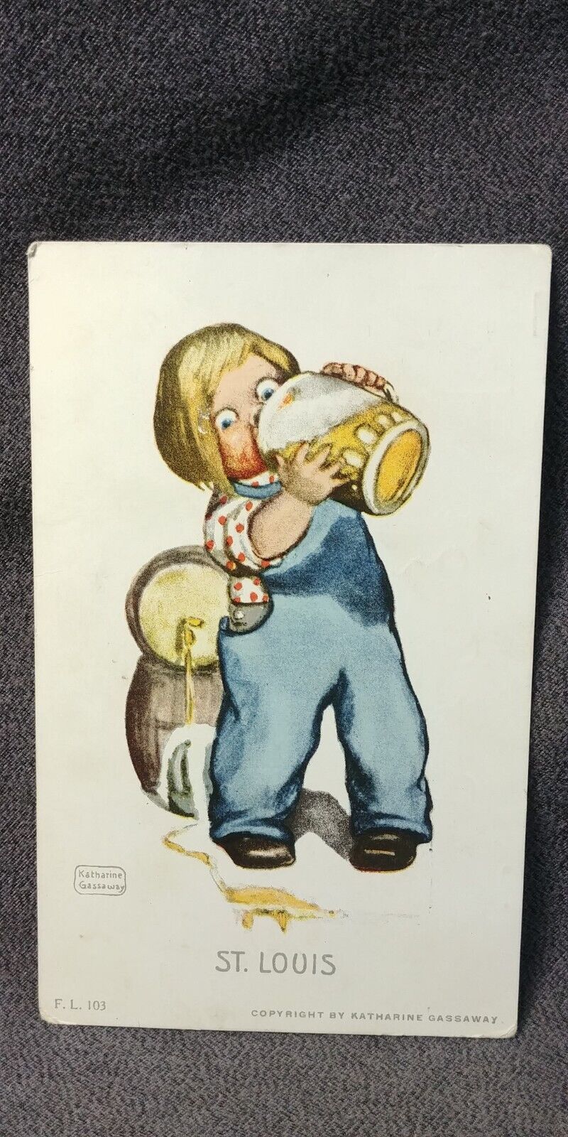 1900s St Louis Keg Beer Stein Dutch Boy Gassaway Comic Antique Postcard T27