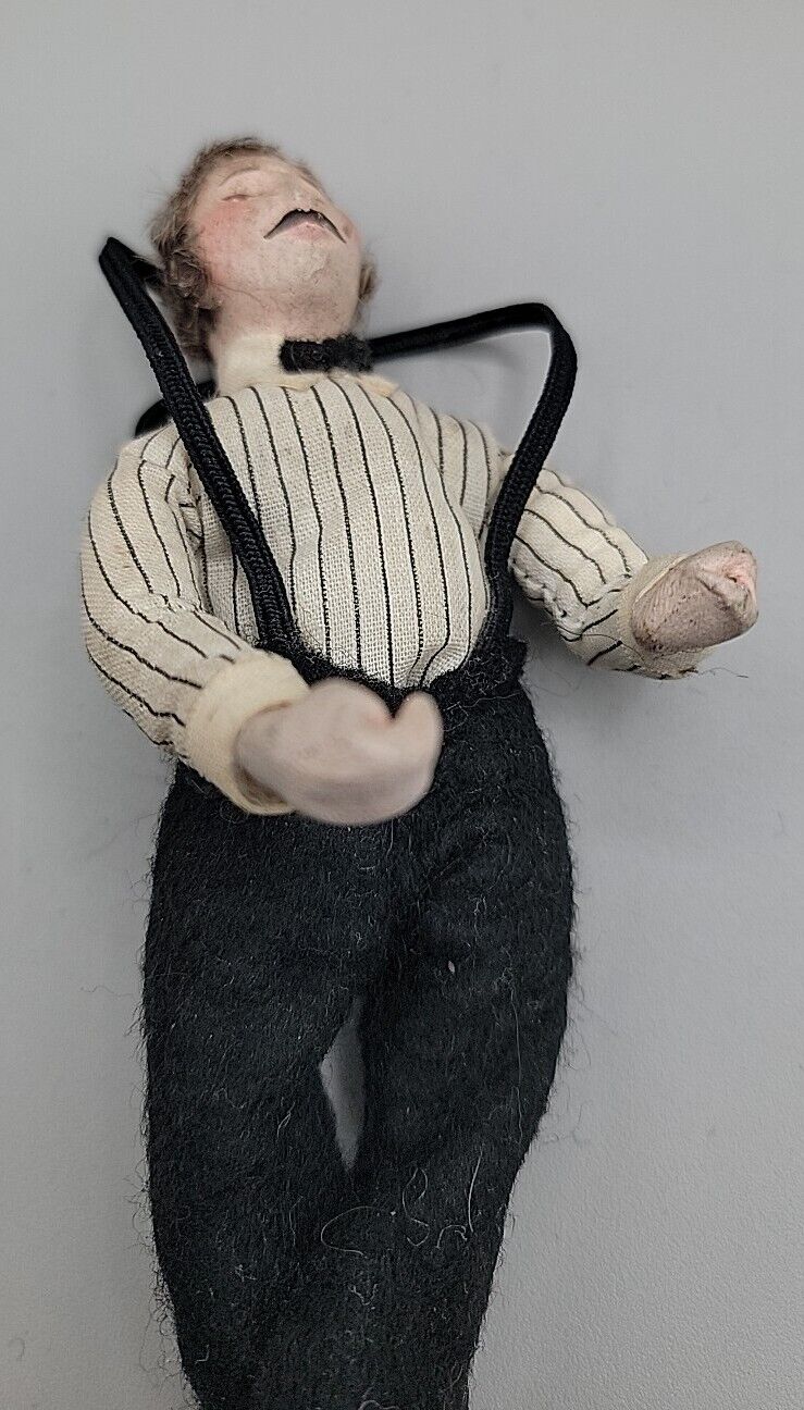 Antique French Late 1800s Paper Mache  Folk Art Dolls Real Hair Handmade 6" Pair