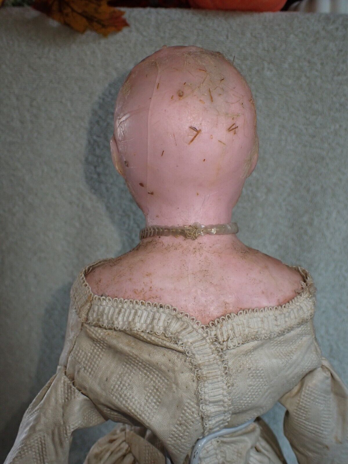 Antique 1800's Wax Over Paper Mache Doll Glass Eyes 17" Original Dress?